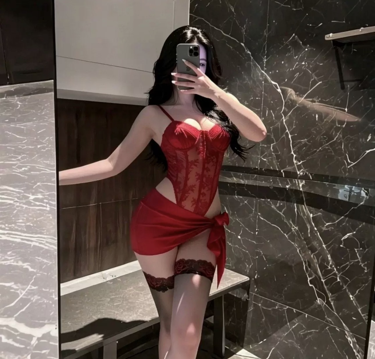 Screenshot aura kırmızı şallı body suit - Görsel 3